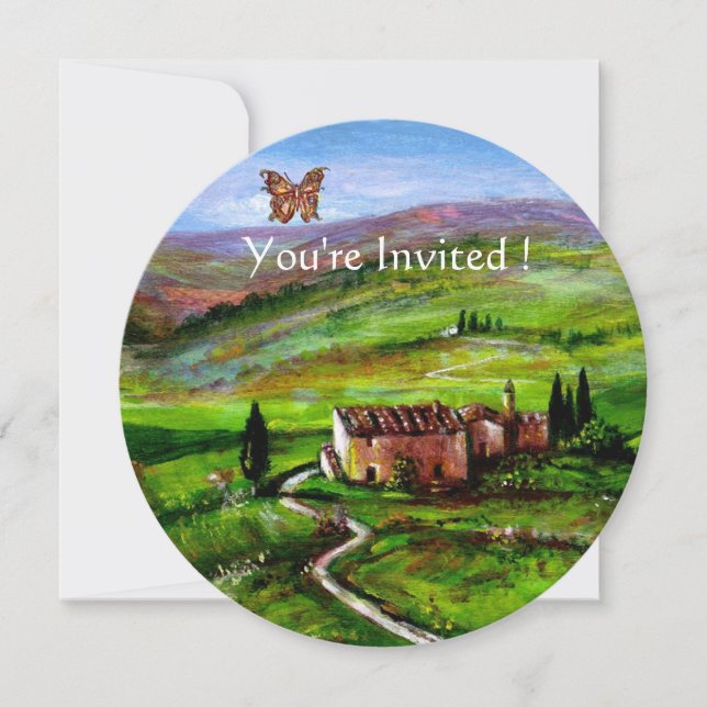 TUSKANISCHE LANDSCHAFT. GREEN HILLS MIT BUTTERFLY EINLADUNG (Vorderseite)