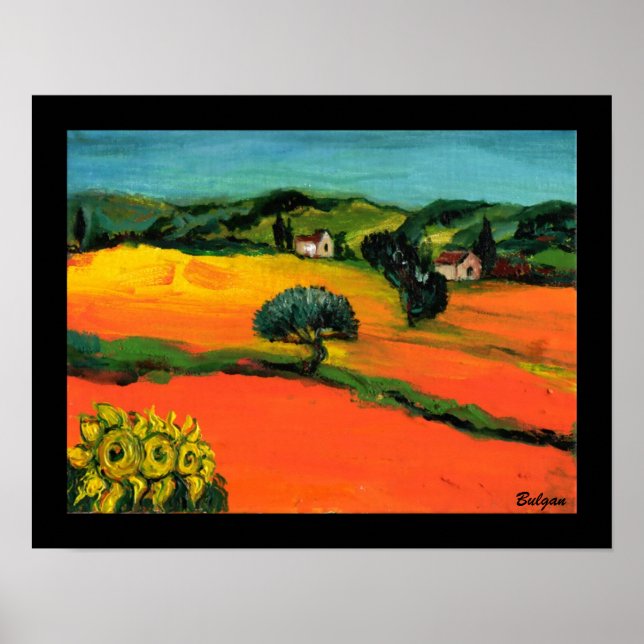 TUSKANISCHE LANDSCHAFT MIT SONNENBLUMEN POSTER (Vorne)