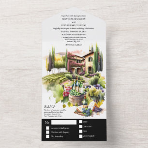 Tuskanische Villen-Aquarell-Weingut italienisches  All In One Einladung