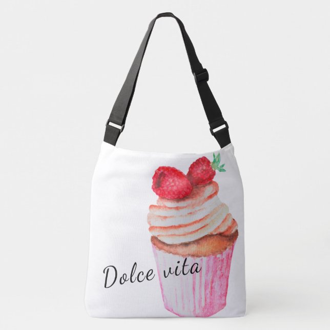 Tüte Dolce Vita mit Himbeerkuchen Design Tragetaschen Mit Langen Trägern (Vorderseite)