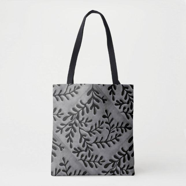 Tüte mit grauem und schwarzem Blattdruck Tasche (Vorderseite)