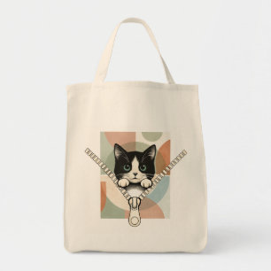 Tüte mit Katze auf pastellfarbenem geometrischem H Tragetasche