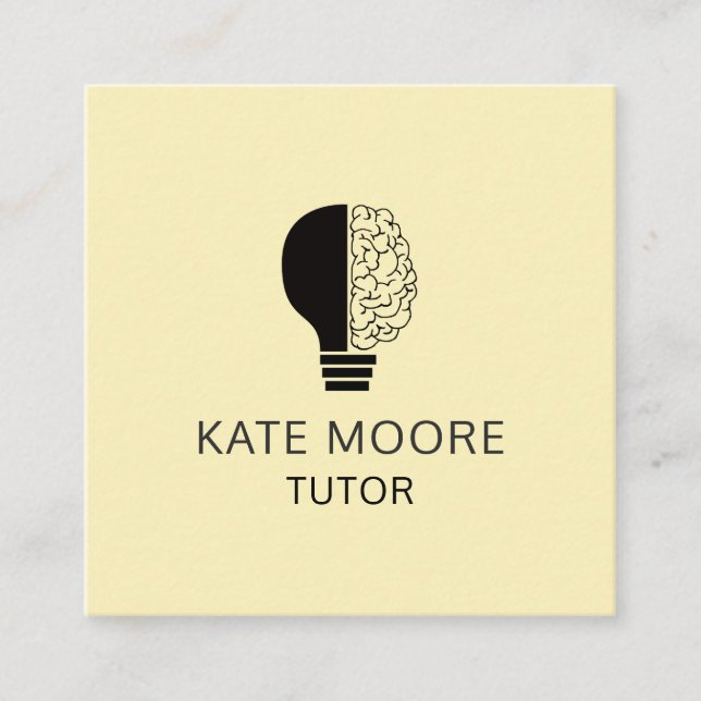 Tutor Light Bulb Idee Symbol Brain Cream Gelb Quadratische Visitenkarte (Vorderseite)