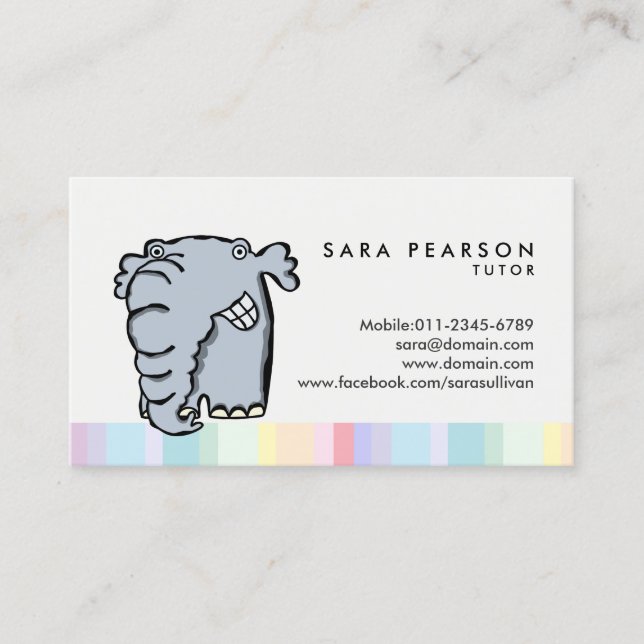 Tutor Niedlich Grinning Elephant Business Card Visitenkarte (Vorderseite)