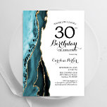 Tutrquoise Agate White Gold 30. Geburtstag Einladung<br><div class="desc">Türkis,  weiß und goldgelb werden zum 30. Geburtstag Party Einladung. Elegantes modernes Design mit Aquarellfarben-marmorgeode Hintergrund,  Imitats Glitzer Gold und Typografie Skript-Schriftart. Die trendige Einladungskarte eignet sich perfekt für eine stilvolle Damenfeier. Gedruckte Zazzle Einladungen oder Sofortdownload digitalen druckbaren Vorlage.</div>