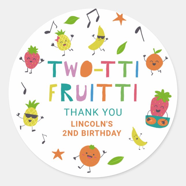 Tutti Fruitti Birthday Custom Cute Fruits Runder Aufkleber (Vorderseite)
