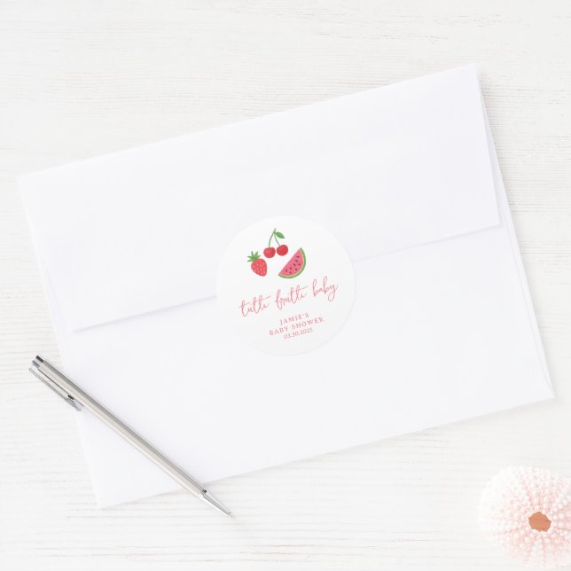 Tutti Frutti Baby Shower  Runder Aufkleber (Umschlag)