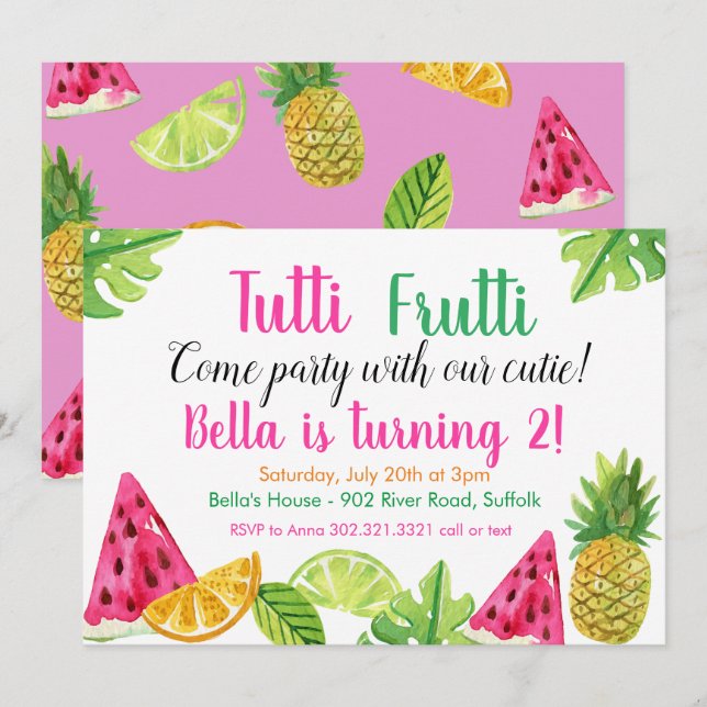 Tutti Frutti - Fruit Birthday Party Einladung (Vorne/Hinten)
