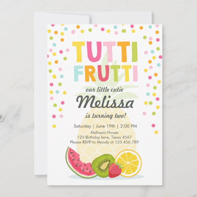 Tutti frutti invitation de fête Tutti frutti anniv (Devant)