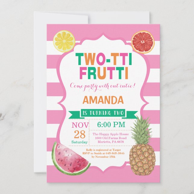 Tutti Frutti Invitation fête d'anniversaire 2e Ann (Devant)