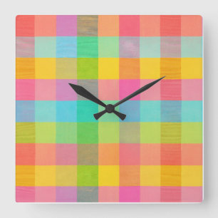 Tutti Frutti Kariert - farbenfrohe Uhr an der Wand
