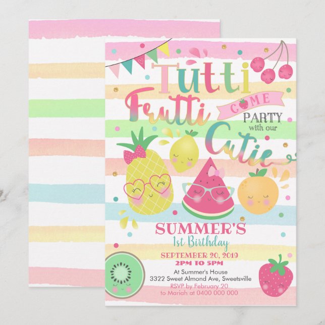 Tutti Frutti Party Einladung - Einladung Obst (Vorne/Hinten)