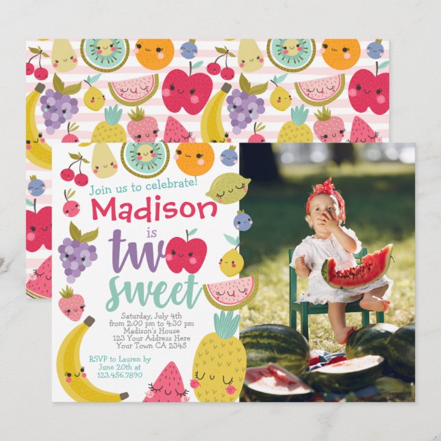 Tuttifrutti 2. Geburtstag Einladung (Vorne/Hinten)