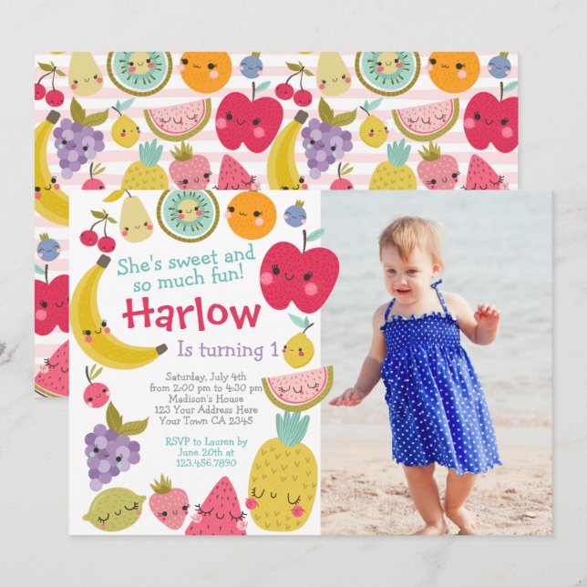 Tuttifrutti Birthday Invitation Einladung (Vorne/Hinten)