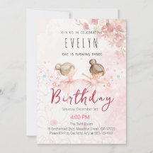 Tutu Ballerina 3. Geburtstag Mädchen Einladung