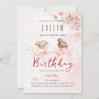 Tutu Ballerina 3. Geburtstag Mädchen Einladung