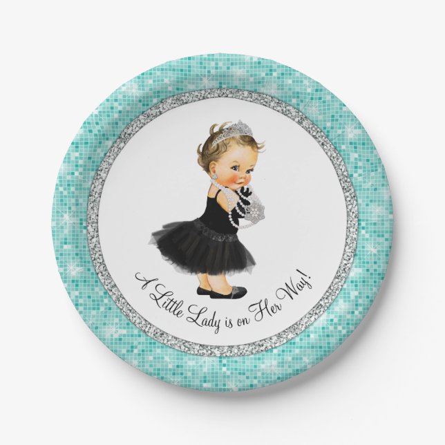 Tutu Ballerina Pearl Little Lady Baby Girl Shower Pappteller (Vorderseite)