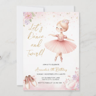 Tutu Ballerina Pink Floral Ballet Girl Birthday Einladung