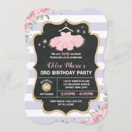 Tutu Ballerina Purple Gold Floral Invitation d'ann