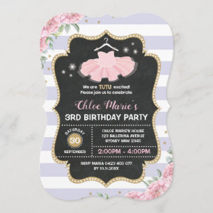 Tutu Ballerina Purple Gold Floral Invitation d'ann