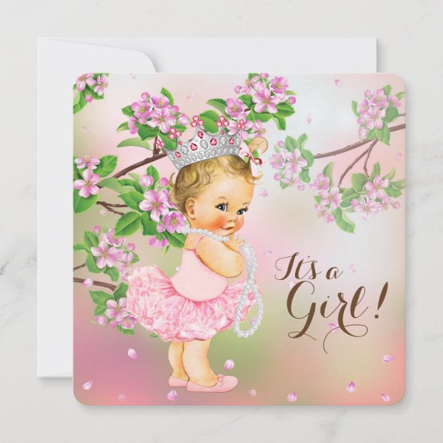 Tutu Cherry Blossom Pearl Baby Shower Einladung (Vorderseite)