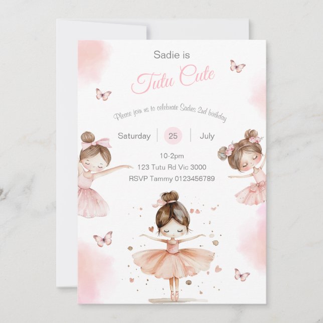 Tutu Cute ballerina 2e invitation anniversaire (Devant)