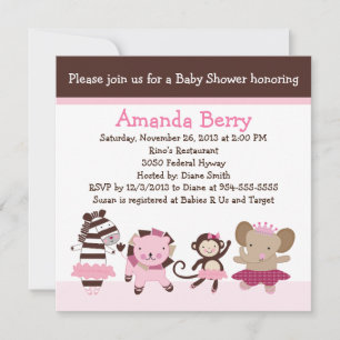 Tutu Cute Ballet Animaux Baby shower Invitation