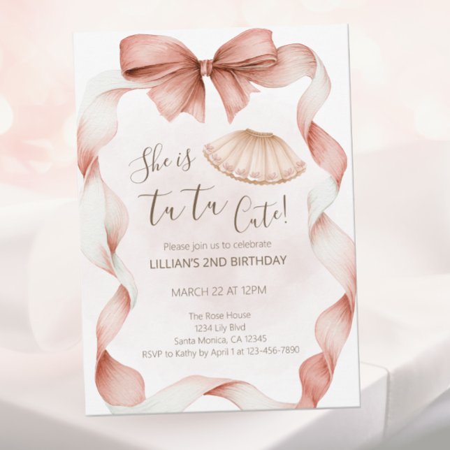 Tutu Cute Ballet Second Birthday Invitation Einladung (Von Creator hochgeladen)