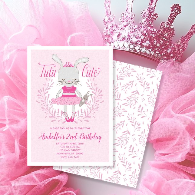 Tutu Cute Bunny Invitation Anniversaire (Shown on a 5" x 7" card)