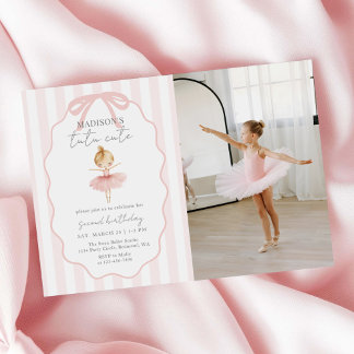 Tutu Cute Girls' Second Ballerina Birthday Photo Einladung