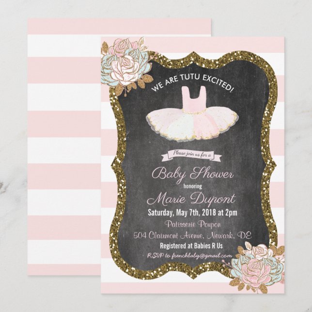 Tutu Excitée Tutu Baby shower Invitation (Devant / Derrière)