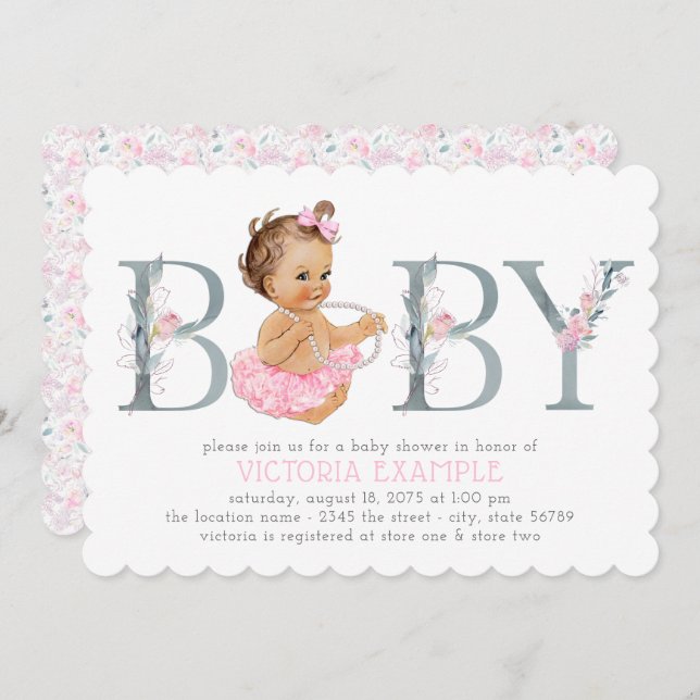Tutu Gris Rose Bébé Douche Invitations (Devant / Derrière)