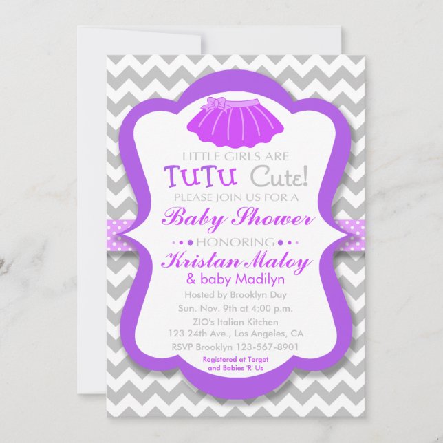 Tutu mignon Baby shower violet Invitation (Devant)