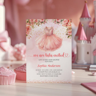 Tutu Niedlich Ballerina Babydusche - Rosa Blütendu Einladung