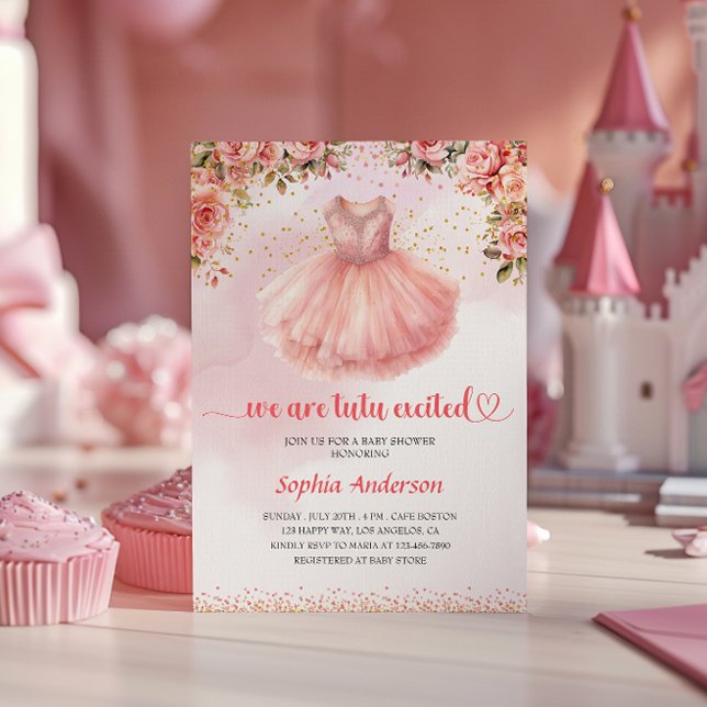 Tutu Niedlich Ballerina Babydusche - Rosa Blütendu Einladung (Von Creator hochgeladen)