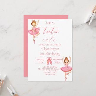 Tutu Niedlich Ballerina Girl 1. Geburtstag Einladung