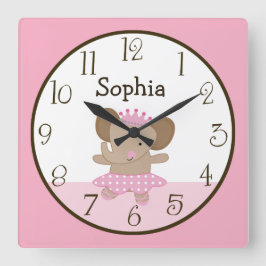 Tutu Niedlich/Elephant Ballerina Kid's Baby Clock Quadratische Wanduhr