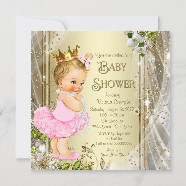 Tutu Princess Pink Gold Baby Dusche Einladung (Vorderseite)