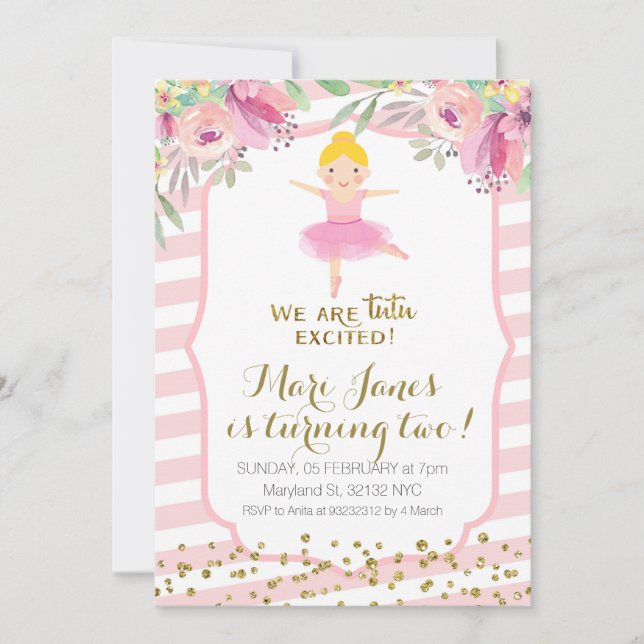 tutu rose fille invitation (Devant)