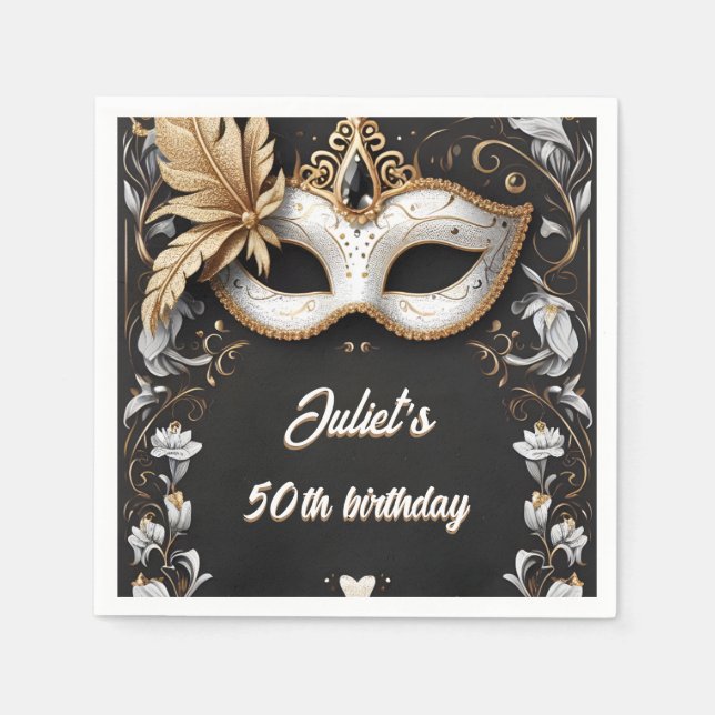 Tutu schwarzen Gold chic Masquerade 50. Geburtstag Serviette (Vorderseite)