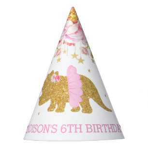 Tutu Triceratop Dinosaurier Rosa Floral Gold Gebur Partyhütchen