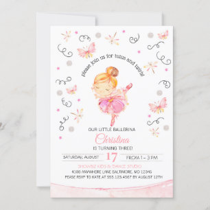 Tutu's and Twirls Ballerina Birthday Einladung