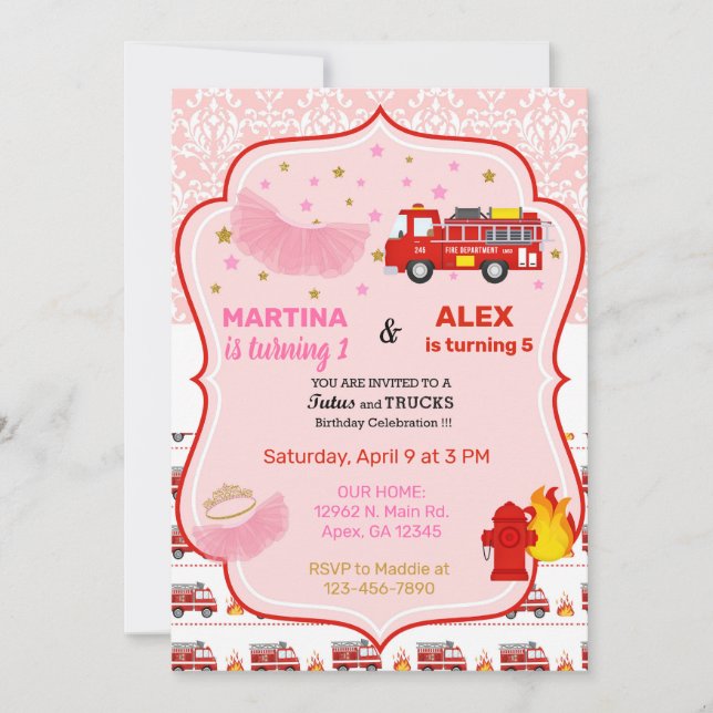 Tutus et invitation d'anniversaire des frères et s (Devant)