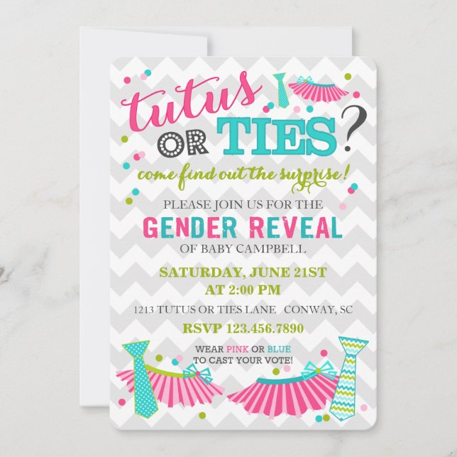 Tutus-oder Krawatten-Geschlecht decken Einladung (Vorderseite)