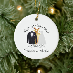 Tux & Dress Gold Ornament Unser 1. Weihnachten