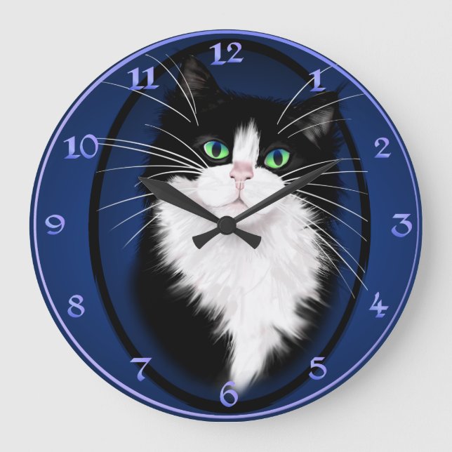 TUX-Tuxedo-Katzengestein Große Wanduhr (Vorderseite)