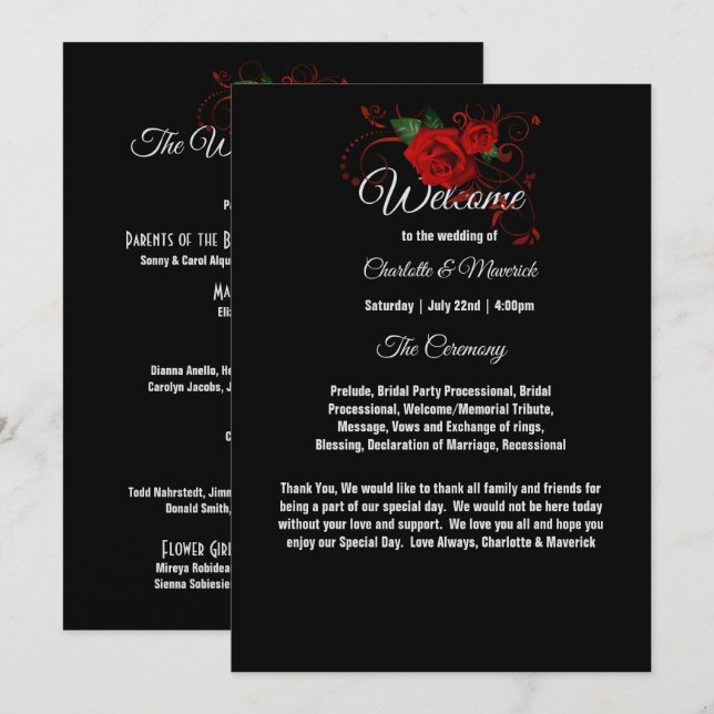 Tuxedo Anzug & Bride Silhouette Hochzeitsprogramm (Vorne/Hinten)