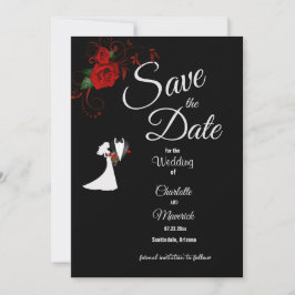Tuxedo Anzug & Bride Silhouette Rote Rosen Hochzei Save The Date