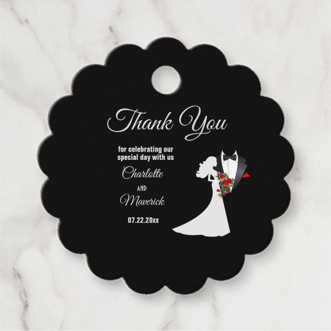 Tuxedo Anzug & Bride Silhouette Wedding Geschenkanhänger (Vorderseite)