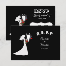 Tuxedo Anzug & Bride Silhouette Wedding RSVP Karte